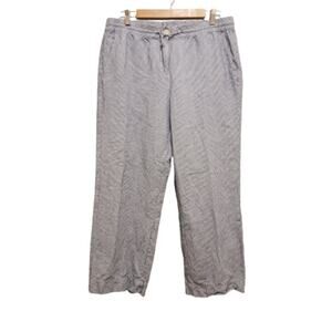 Talbots Linen Blend Pants Railroad Blue Stripe 14P Wide Leg Coastal Nautical 073